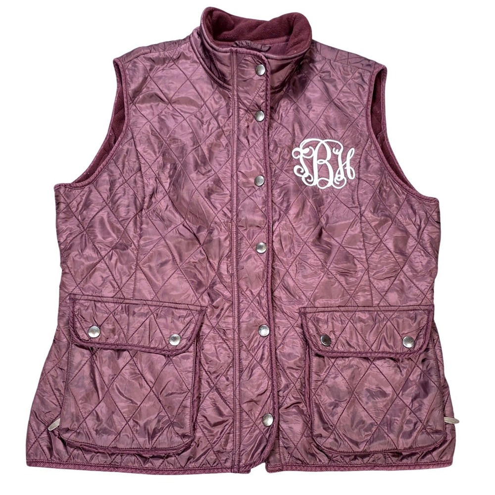 Eddie Bauer Quilted Fleece Lined Vest Women's Size L Burgundy Front Pockets